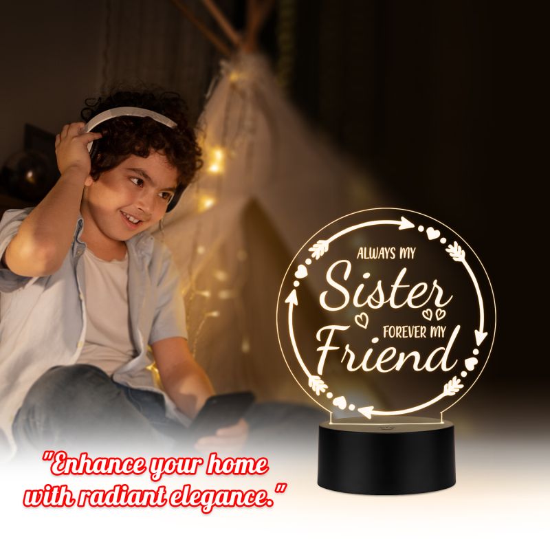 Sisterhood Quote 3D LED Night Lamp | Sentimental Acrylic Table Light  Decorative Bedside Lamp for Sister  Birthday or Raksha Bandhan Gift for Sister  Warm White Light & USB Powered